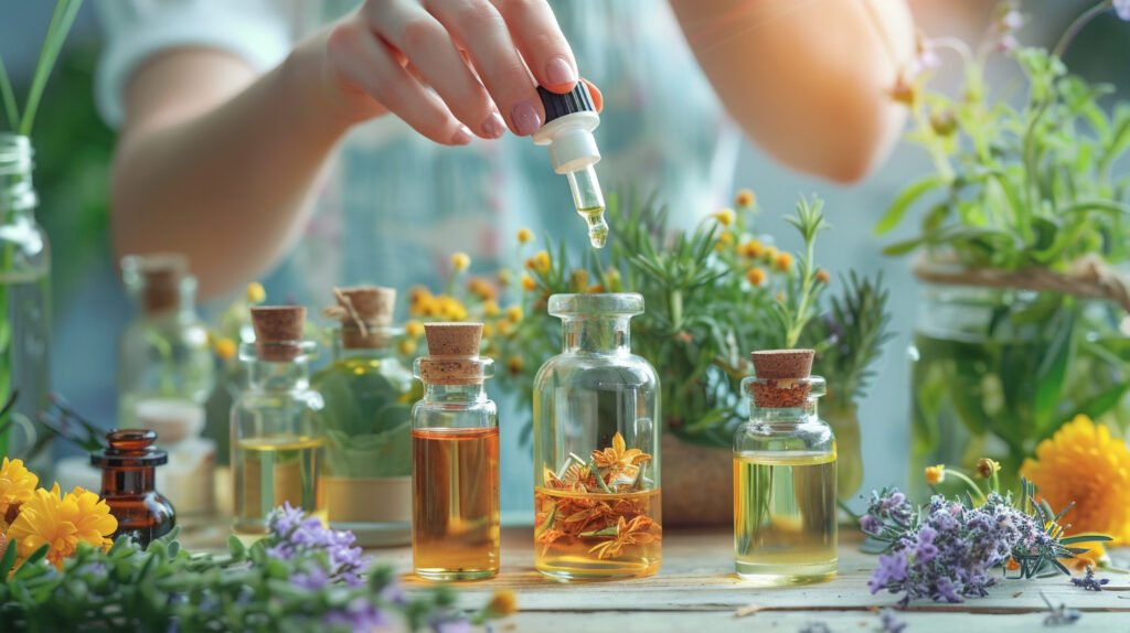 Preparation of herbal oils and natural extracts representing digital branding solutions by the best web development company in Kerala for Ayurvedic hospitals to showcase authentic therapies online.
