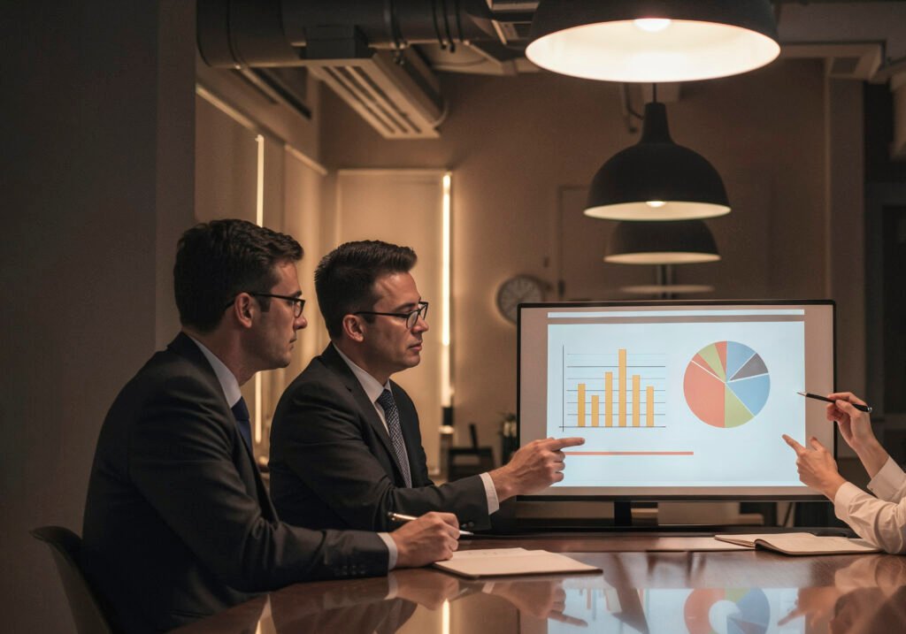 Business team analyzing website performance charts – best web development company in Alappuzha delivering data-driven digital solutions